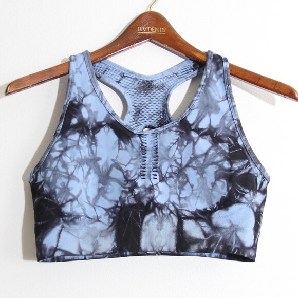 Soulcycle Tie Dye Lasercut Seamless Sports Bra Blue Ribbed Size Large - Picture 1 of 9